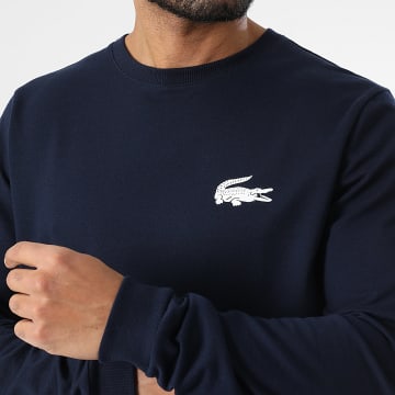 Lacoste - Sudadera azul marino con logo de cocodrilo y cuello redondo
