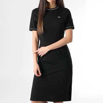 Lacoste - Maxi Vestido de Mujer Bordado Logo Cocodrilo Negro