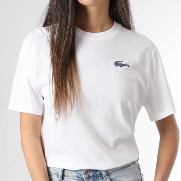 Lacoste - Tee Shirt Femme Logo Crocodile Blanc