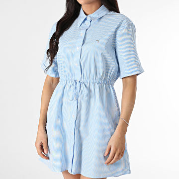 Tommy Jeans - Dameshirt met korte mouwen en gestreept minishirt 0617 Lichtblauw Wit