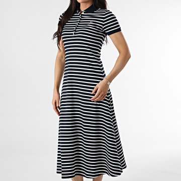 Tommy Jeans - Maxi gestreepte polojurk met korte mouwen 0383 marineblauw wit
