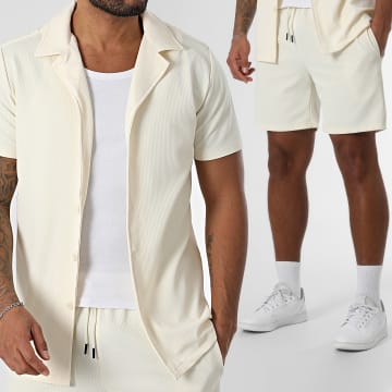 Zayne Paris  - Set camicia a maniche corte e pantaloncini da jogging beige chiaro