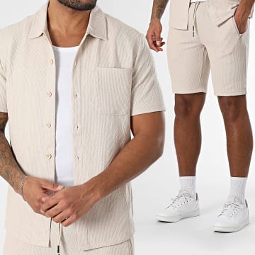 Zayne Paris  - Ensemble Chemise Manches Courtes Et Short Jogging Beige