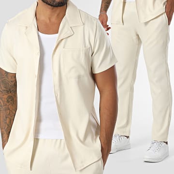 Zayne Paris  - Ensemble Chemise Manches Courtes Et Pantalon Jogging Beige