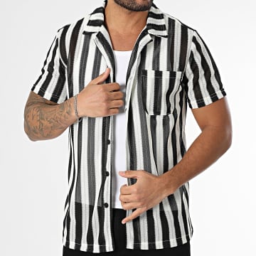 Zayne Paris  - Chemise Manches Courtes A Rayures Beige Noir