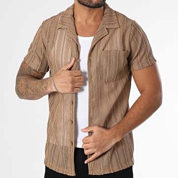 Zayne Paris  - Chemise Manches Courtes A Rayures Camel