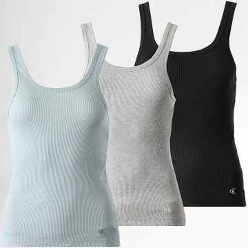 Calvin Klein - Lot De 3 Débardeurs Femme 7493 Noir Gris Chiné Bleu Clair