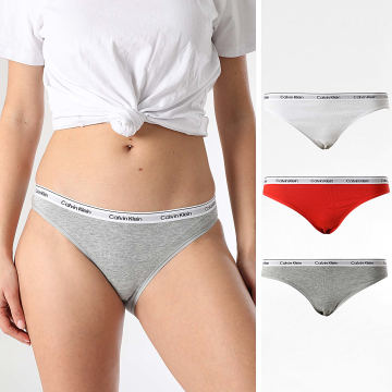 Calvin Klein - Lot De 3 Culottes Femme QD5207E Blanc Rouge Gris Chiné