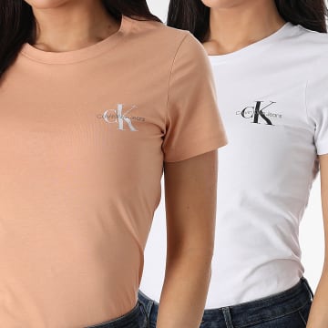 Calvin Klein - Lot De 2 Tee Shirts Slim Femme 9734 Blanc Saumon