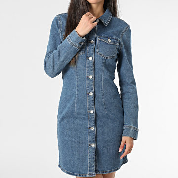 Only - Newsanna Life Blauwe Denim Lange Mouw Jeans Jurk voor Vrouwen
