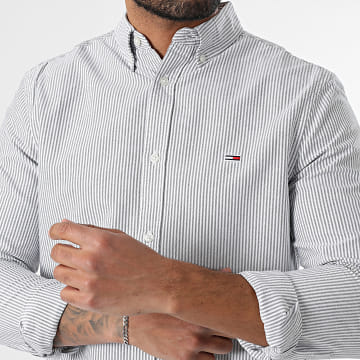 Tommy Jeans - Slim Stripe Oxford 0668 Blanco Azul Marino Camisa Manga Larga