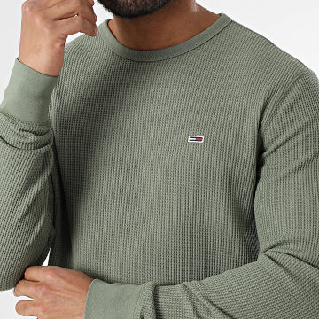 Tommy Jeans - Pull Slim Waffle 0688 Vert Kaki