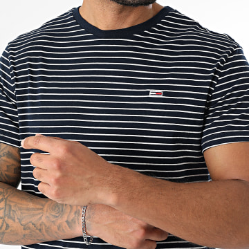 Tommy Jeans - Tee Shirt Stripe 0377 Bleu Marine Blanc