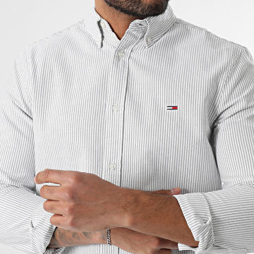 Tommy Jeans - Slim Stripe Oxford 0668 Blanco Verde Caqui Camisa Manga Larga