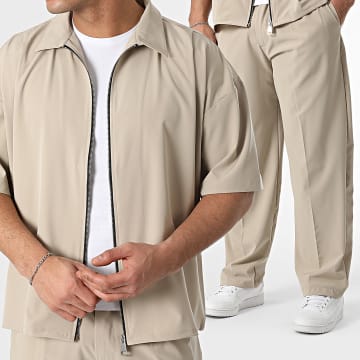 Uniplay - Ensemble Chemise Manches Courtes Zippée Et Pantalon Beige