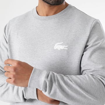 Lacoste - Sudadera de Cuello Redondo Logo Cocodrilo Gris Jaspeado