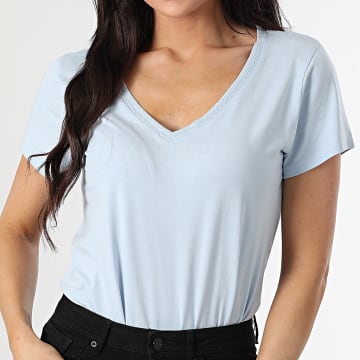 Teddy Smith - Tee Shirt Femme Col V 31016419D Bleu Clair