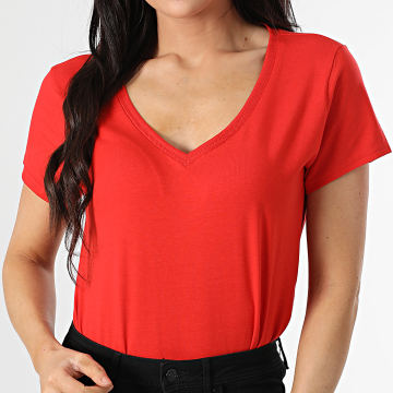 Teddy Smith - Tee Shirt Femme Col V 31016419D Rouge
