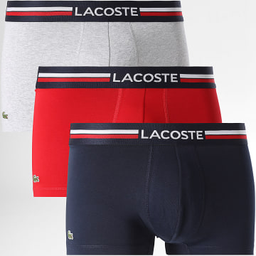 Lacoste - Lot De 3 Boxers Classic Rouge Gris Chiné Bleu Marine