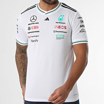 Adidas Sportswear - Tee Shirt Col V A Bandes AMG Mercedes JX5795 Blanc