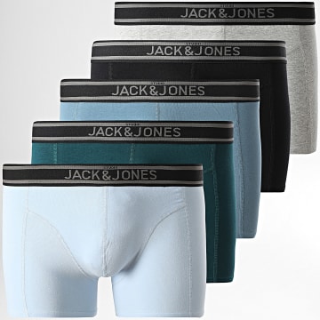 Jack And Jones - Lot De 5 Boxers Kyle Solid Vert Bouteille Noir Gris Chiné Bleu Clair
