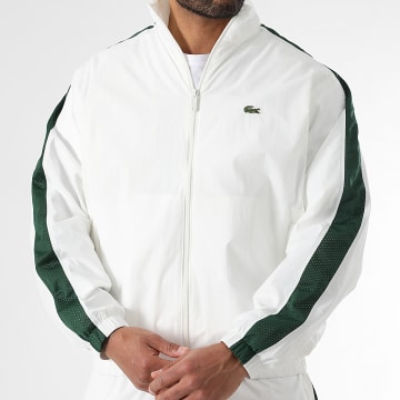 Lacoste - Veste Zippée Logo Brodé Crocodile Blanc Vert Foncé