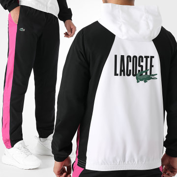 Lacoste - Ensemble De Survetement Logo Crocodile Noir Rose Blanc