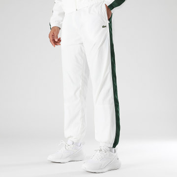 Lacoste - Blanco Verde Cocodrilo Logotipo Bordado Rayas Pantalones Jogging Botella