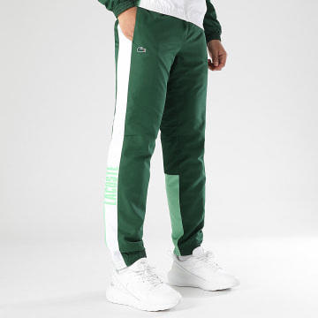 Lacoste - Bottle Green Logo Cocodrilo Rayas Pantalón Jogging Blanco Verde Claro