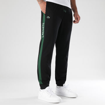 Lacoste - Negro Verde Cocodrilo Logo Rayas Pantalones Jogging Botella