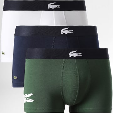 Lacoste - Lot De 3 Boxers Logo Brodé Crocodile Blanc Vert Foncé Bleu Marine