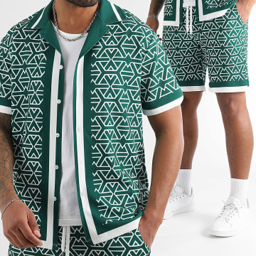 LBO - Camicia a maniche corte e pantaloncini da jogging stampati 1630 Set verde bottiglia bianco
