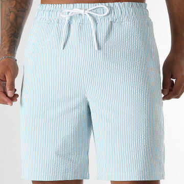 LBO - Short De Bain Seersucker A Rayures 0395 Bleu Clair Blanc