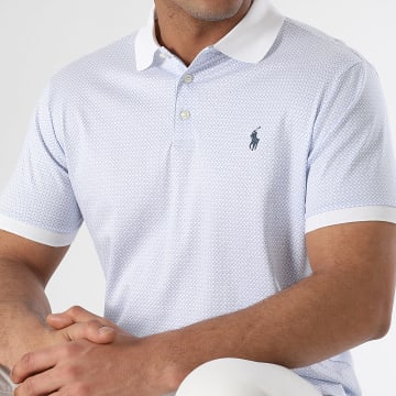 Polo Ralph Lauren - Polo Manches Courtes Custom Slim Fit Original Player Bleu Clair Blanc
