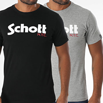 Schott NYC - Lote de 2 camisetas negras con logo en gris jaspeado
