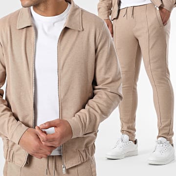 Zelys Paris - Ensemble Veste Zippée Et Pantalon Beige Foncé Chiné