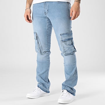 Zelys Paris - Pantalon Cargo Jean Flare Bleu Denim