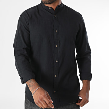 Jack And Jones - Camisa de Manga Larga Cuello Oficial Verano Negro