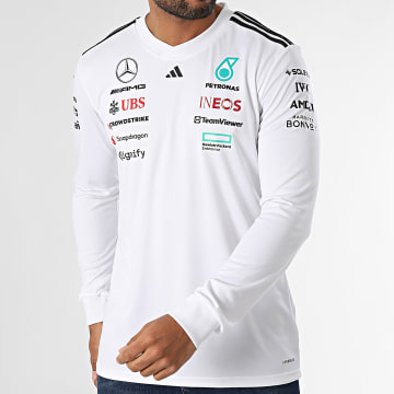 Adidas Sportswear - Tee Shirt Manches Longues A Bandes Mercedes AMG JX5801 Blanc