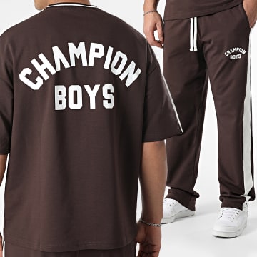 Ikao - Ensemble Tee Shirt Oversize Et Pantalon Jogging Marron Blanc