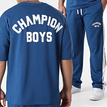 Ikao - Ensemble Tee Shirt Oversize Et Pantalon Jogging Bleu Roi Blanc