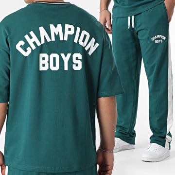 Ikao - Ensemble Tee Shirt Oversize Et Pantalon Jogging Vert Bouteille Blanc
