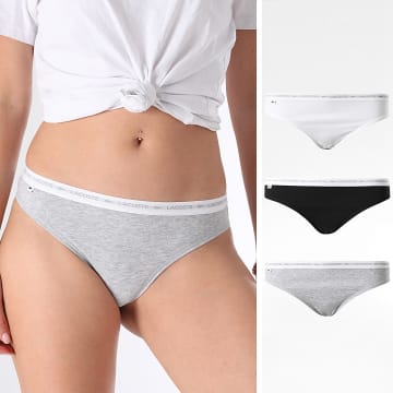 Lacoste - Lot De 3 Strings Femme Classic Noir Gris Chiné Blanc