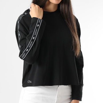 Lacoste - Sweat Capuche A Bandes Femme Logo Crocodile Noir