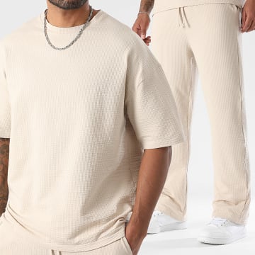 LBO - Ensemble Tee Shirt Pantalon Large Texturé 3770 Beige