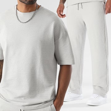 LBO - Ensemble Tee Shirt Pantalon Large Texturé 3771 Gris Clair