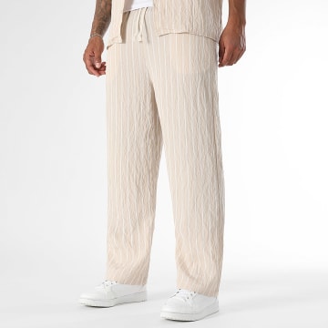 LBO - Pantalon Large A Rayures 0386 Beige Blanc