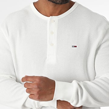 Tommy Jeans - Tee Shirt Manches Longues Waffle Henley 0379 Blanc