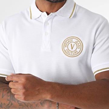 Versace Jeans Couture - Polo a manica corta con ricamo Vemblem 78GAGT00-CJ01T Oro bianco