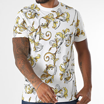 Versace Jeans Couture - Maglietta Slim All Over 78GAHS0-JS458 Bianco Giallo Rinascimento
